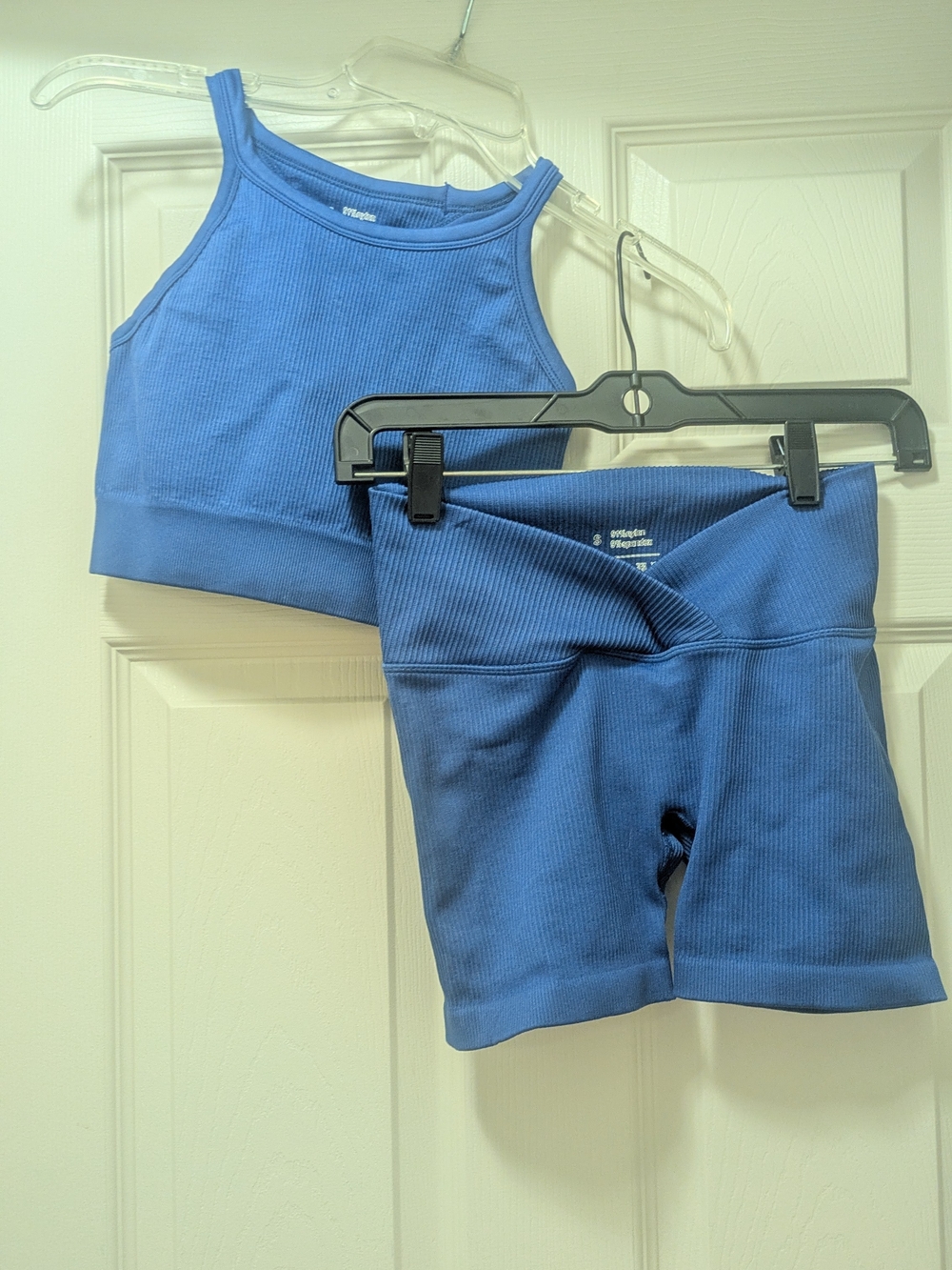 Blue Ribbed Crop Tank and High-Waist Shorts Set